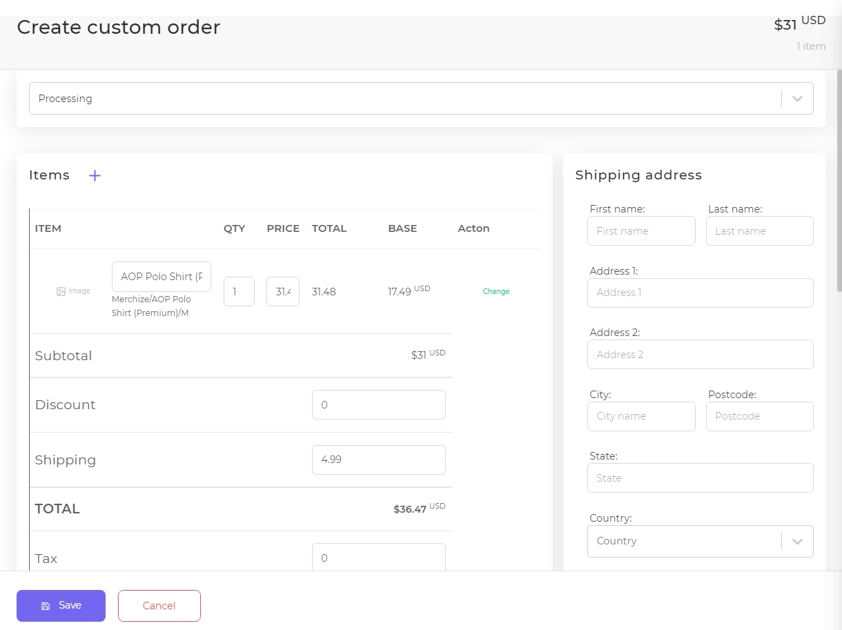 create a custom order information