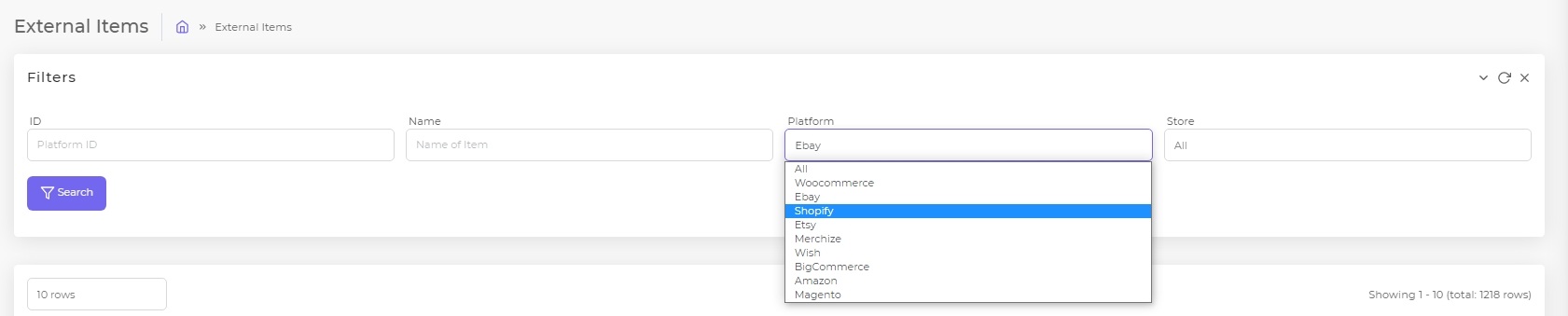 external product filter platform