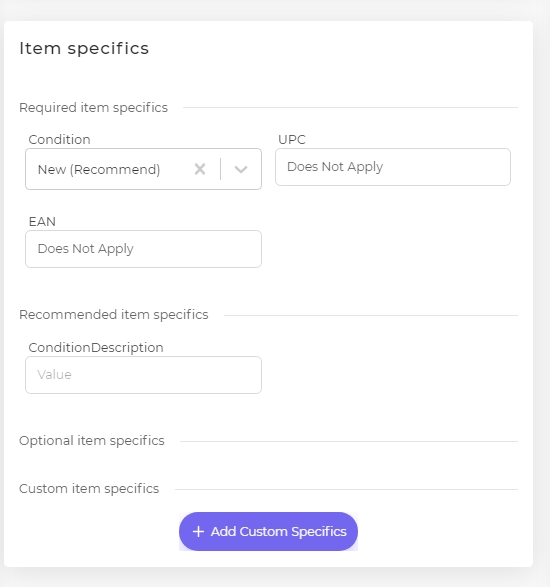 item specific podorder.io