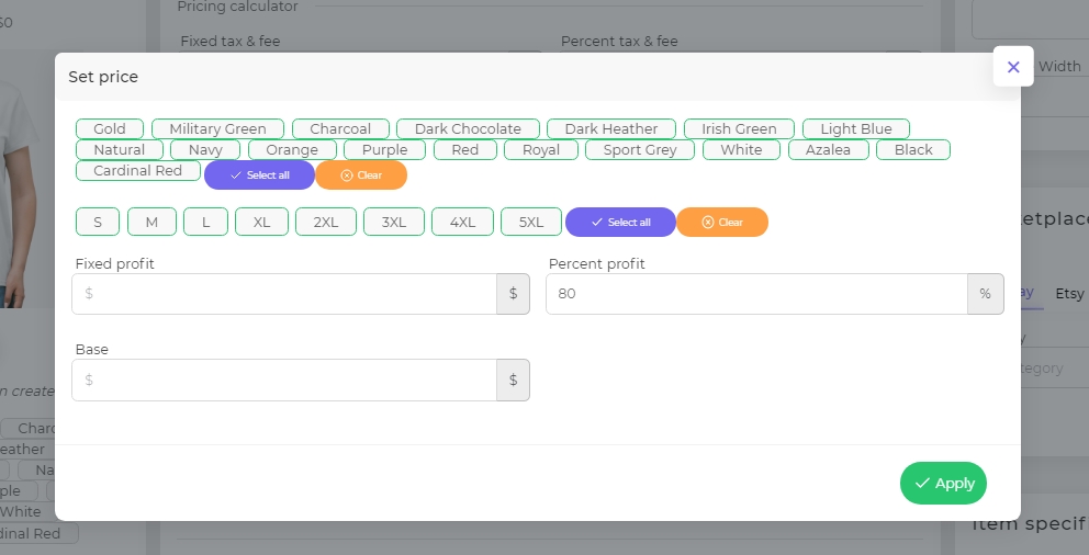 set price for multiple variation - podorder.io