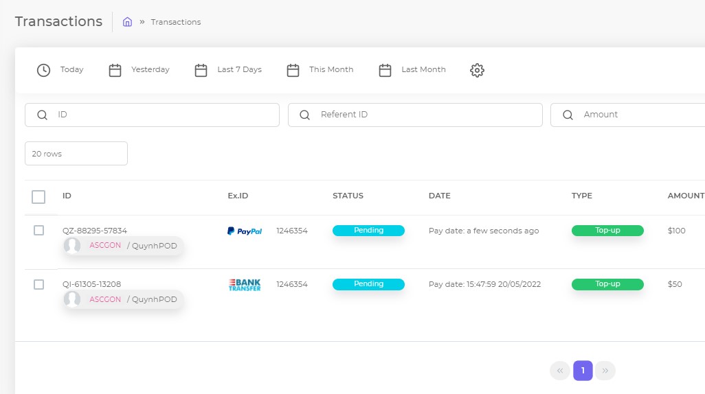 topup money history transaction print on demand