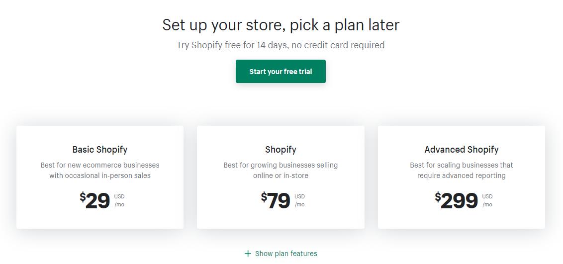 Gói dịch vụ Shopify