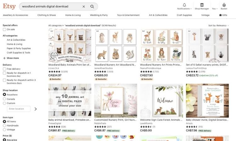 Digital Downloads on Etsy