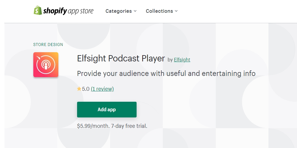Efsight podcast player shopify app