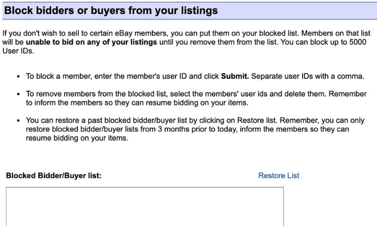 block a buyer ebay from a listing