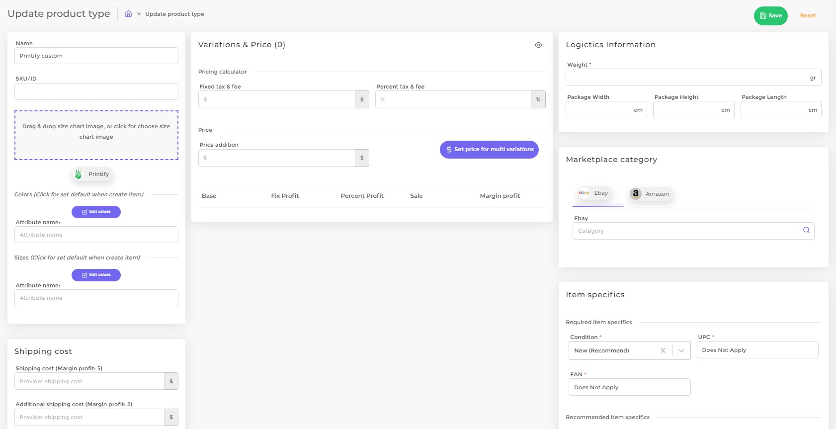 custom product type information