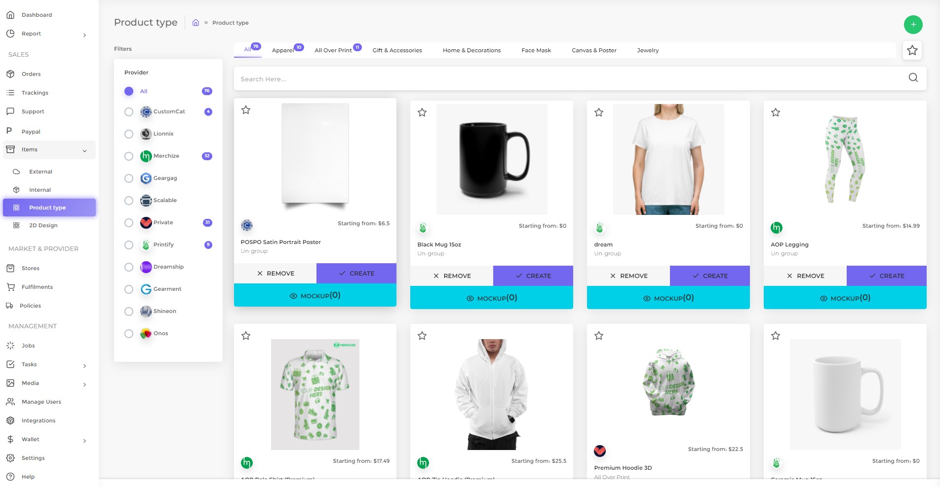 print on demand product types podorder.io