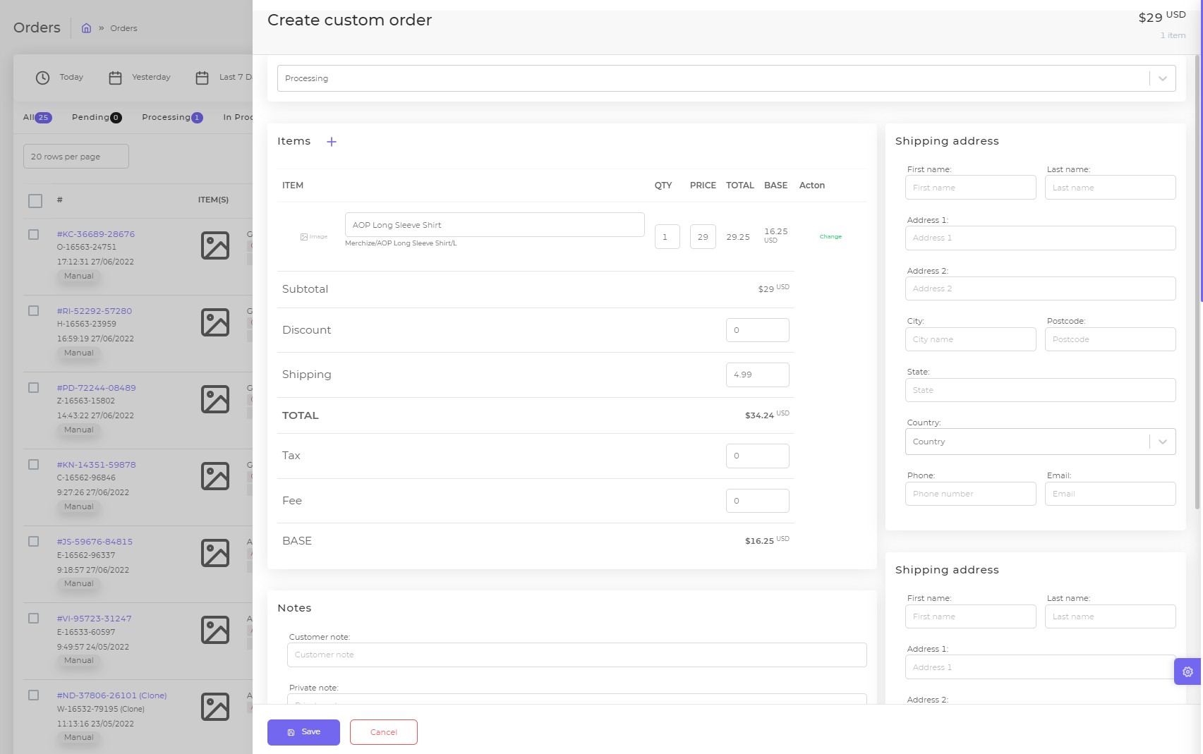 create custom order information