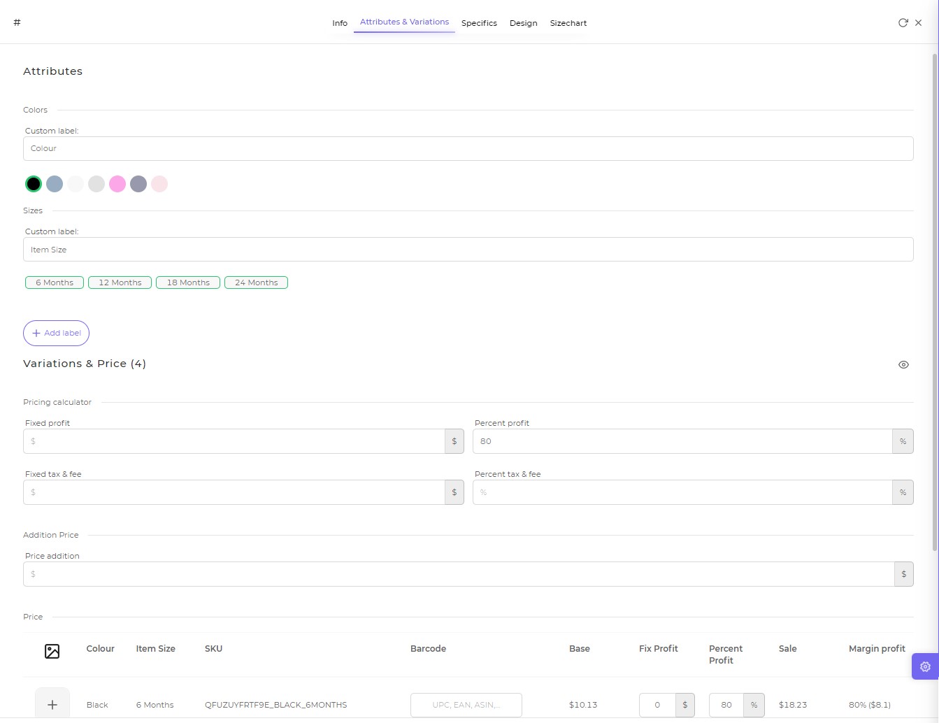 product attributes variation